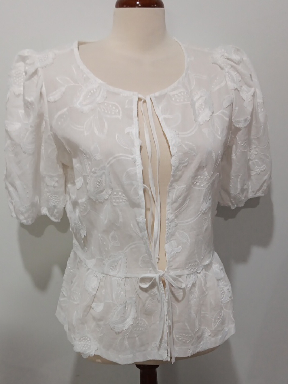 Ultra Pink White Embroidered Tie-Front Blouse NWT